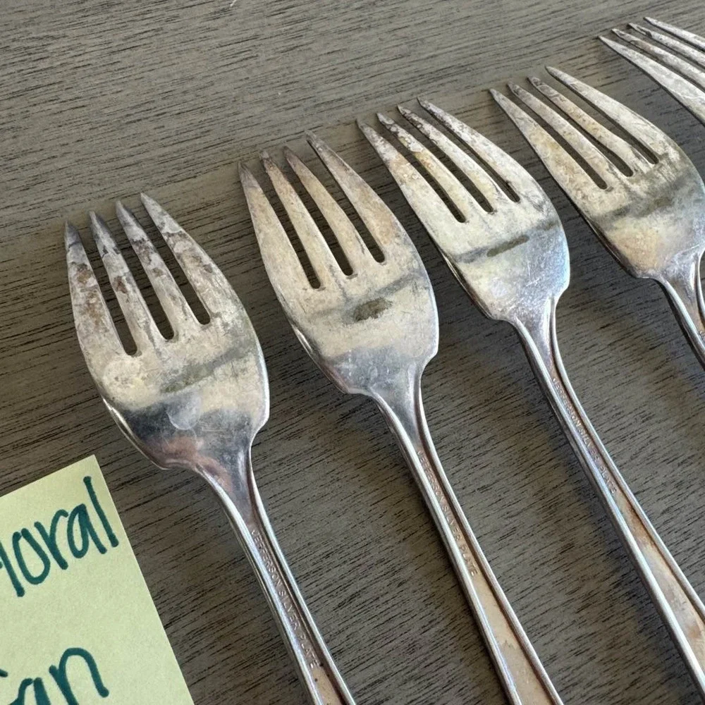 5‎ Jefferson Floral Art Deco Fan Forks 1930-1940 Silverplate Flatware